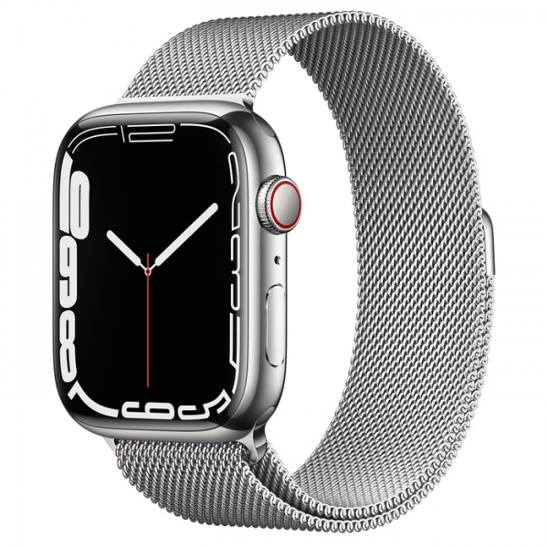 Умные часы Apple Watch Series 7 GPS + Cellular 45 мм Silver Stainless Steel Case with Milanese Loop (MKJW3FD/A)
