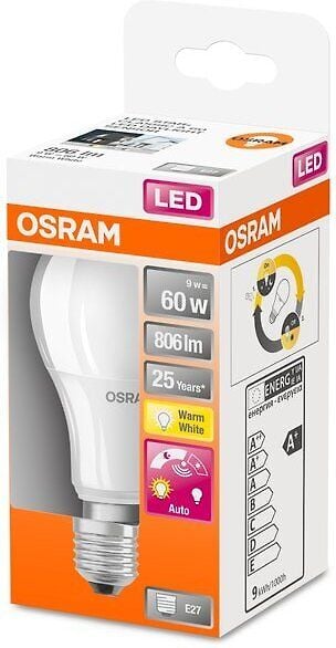 Лампа светодиодная OSRAM LED DAYLIGHT SENSOR CLASSIC E27 A60 9 Вт 2700 К (4058075428324)